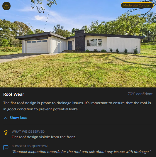 HomeWalk inspection report example showing AI analysis of a property