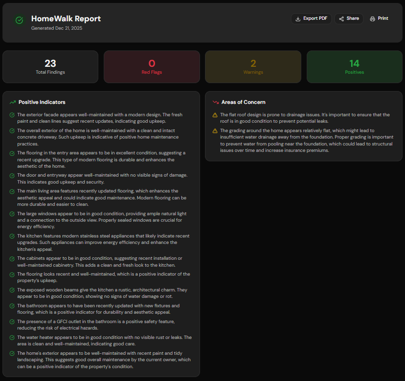 HomeWalk full report example showing comprehensive analysis